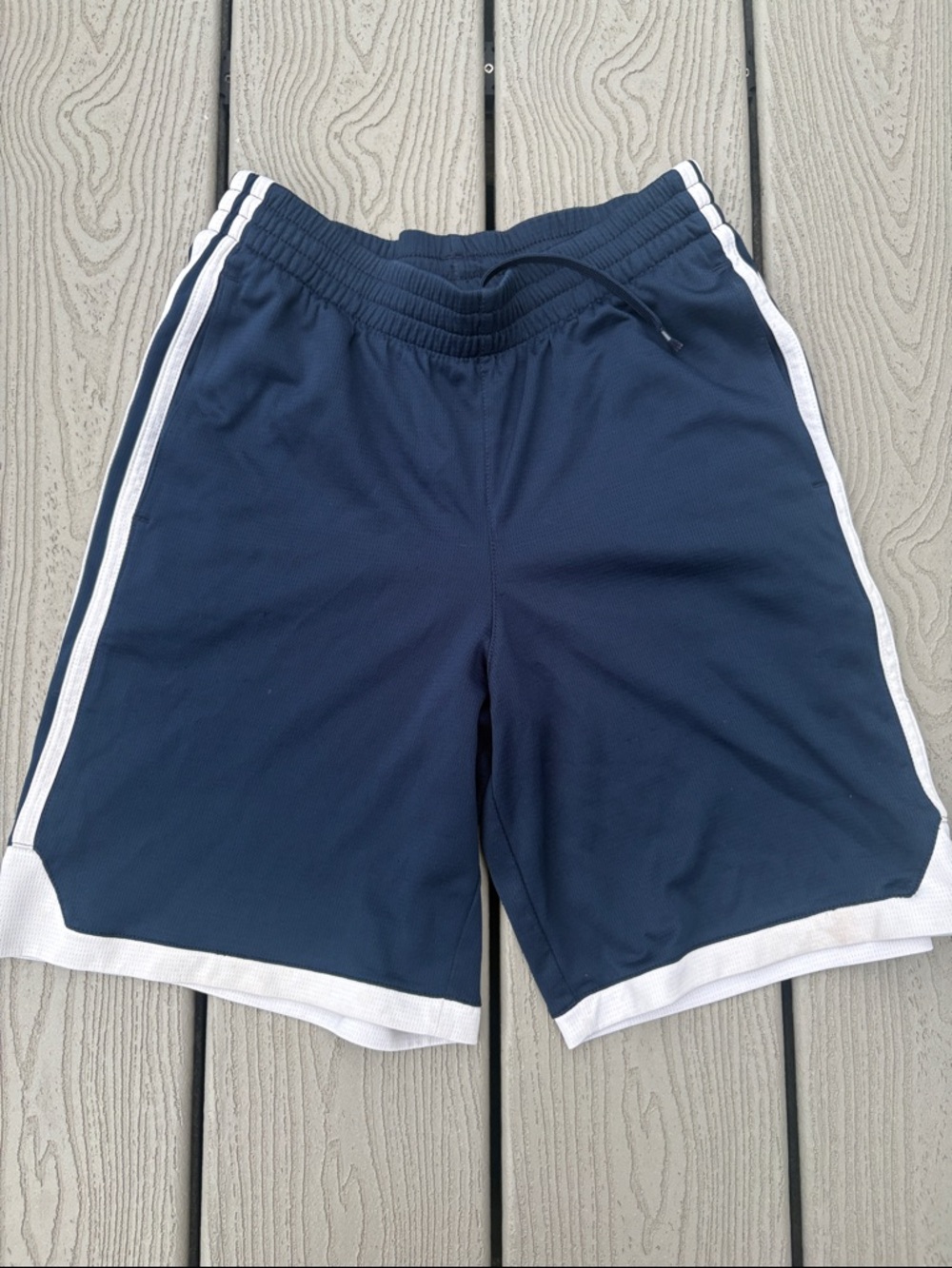 adidas Navy Athletic Shorts with White Side Stripes Big boys